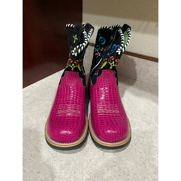 Ariat Showbaby Fiesta Sugar Scull Western Boots Pink Croc Print Leather 6.5 - Picture 3 of 6